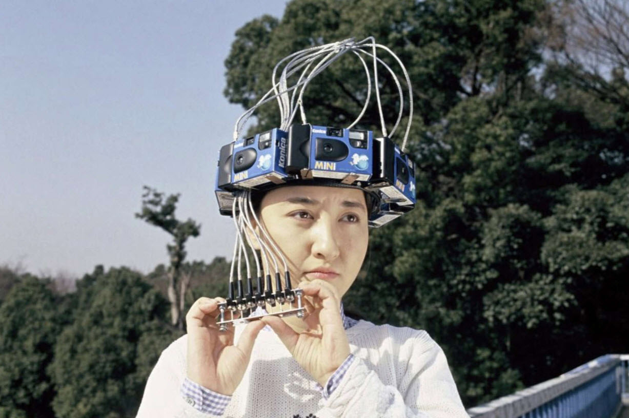 camera on woman's head